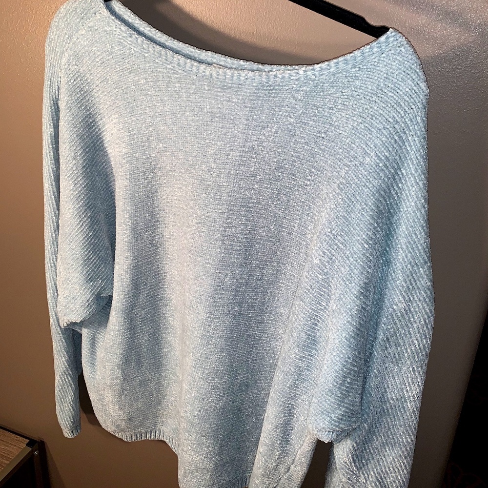 Light blue chenille dolman sleeve sweater
